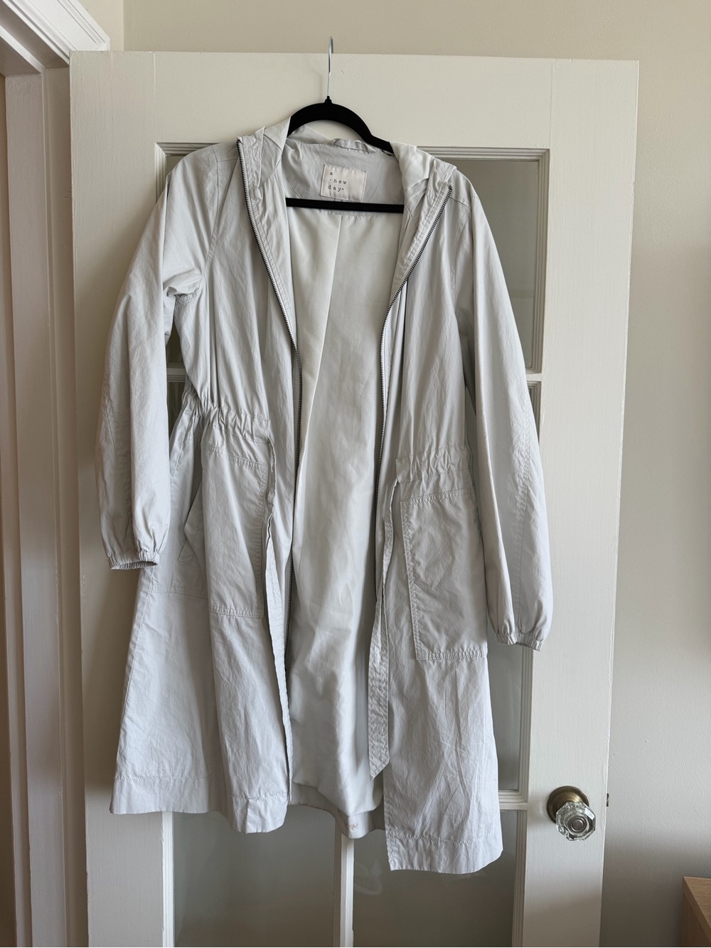 a new day Light Gray Hooded Trench Coat